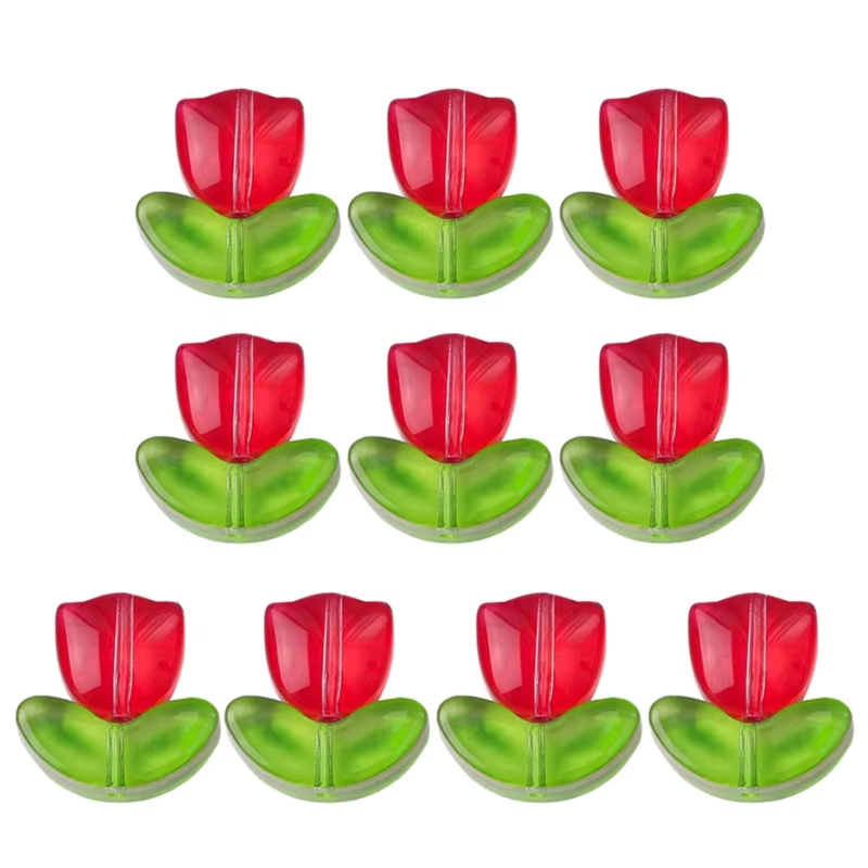 Tulipanes Rojos con Hojas Verdes - 10 Unid