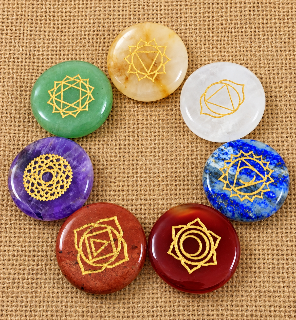 Set 7 Chakras Grabado Con Caja