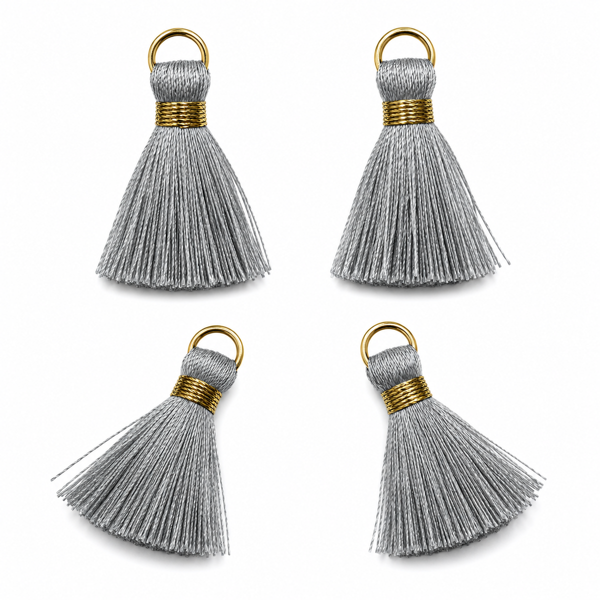 Borlas Hilo Gris Con Argolla Dorada 2.5cm - 10pcs