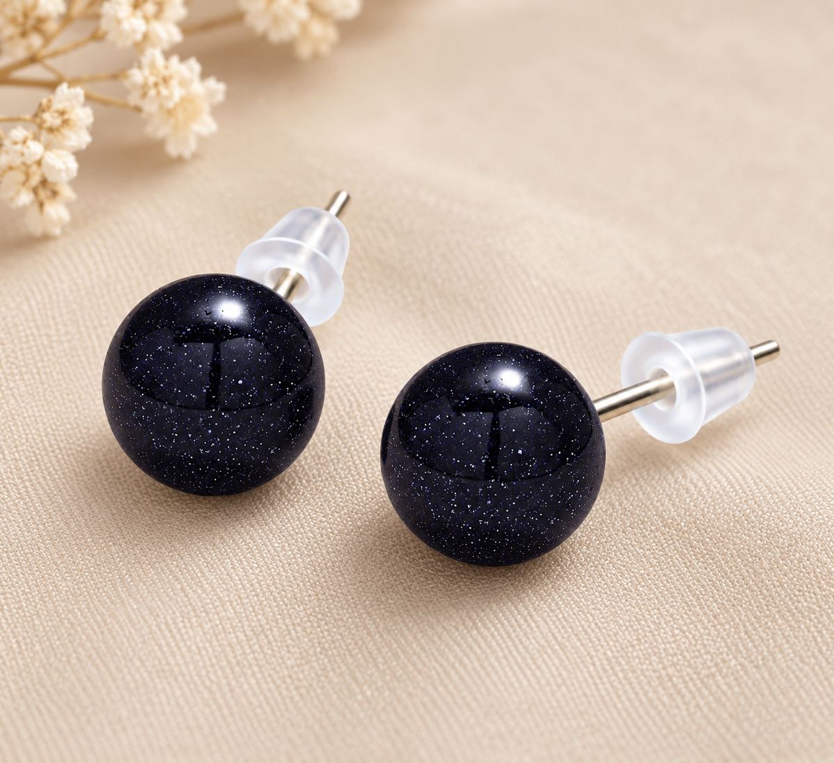 Aros Bolita Piedra Estrella 10mm Acero
