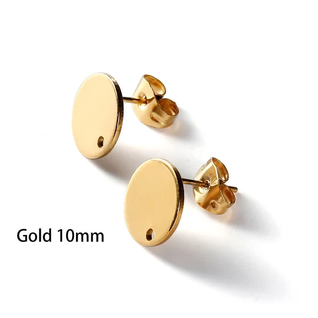 Base Acero Dorado Redondo 10mm con tope 10 pares