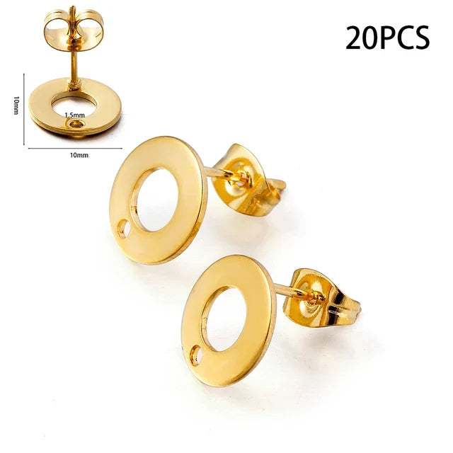 Base Acero Dorado Redondo Perforado 10mm con tope 10 pares