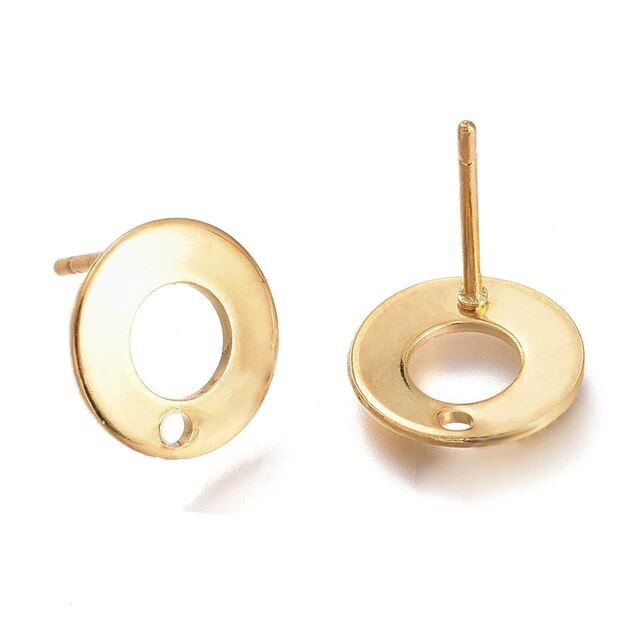 Base Acero Dorado Redondo Perforado 8mm con tope 10 pares