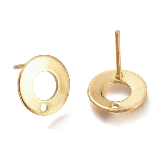 Base Acero Dorado Redondo Perforado 8mm con tope 10 pares