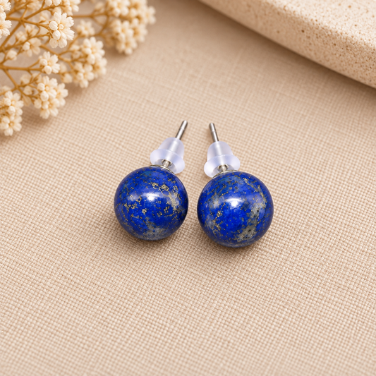 Aros Bolita Lapislazuli 10mm Acero