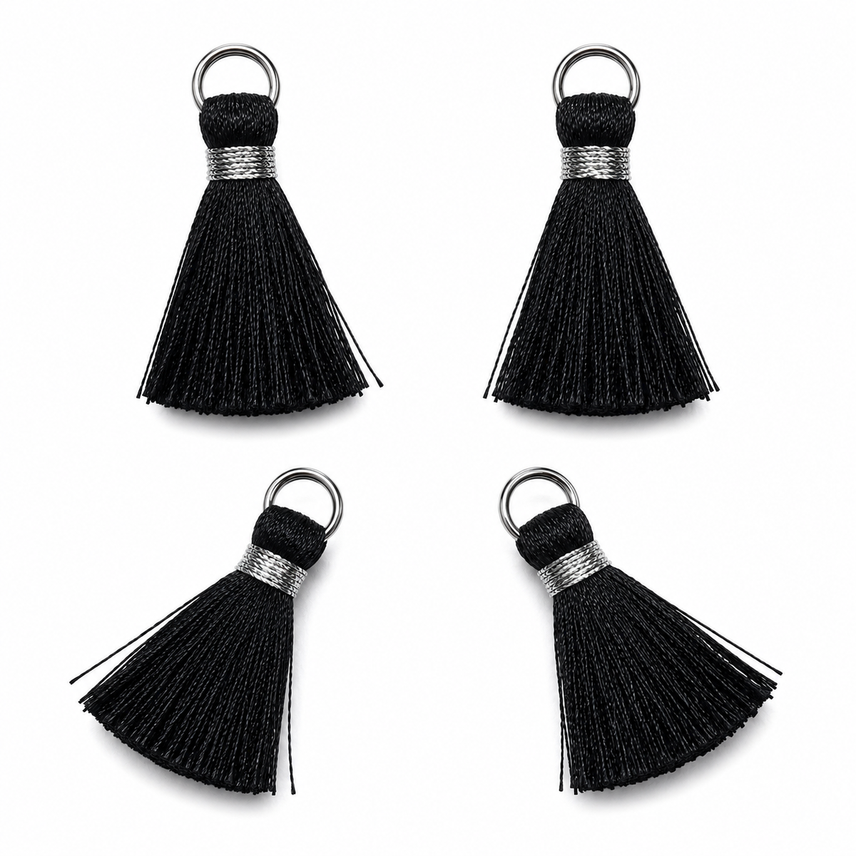 Borlas Hilo Negro Con Argolla Plateada 2.5cm - 10pcs