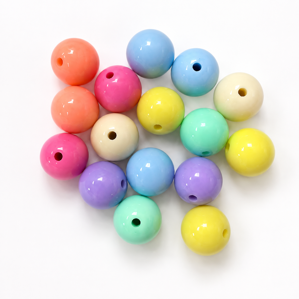 Cuentas Acrílicas Color Pastel 16mm - 17pcs