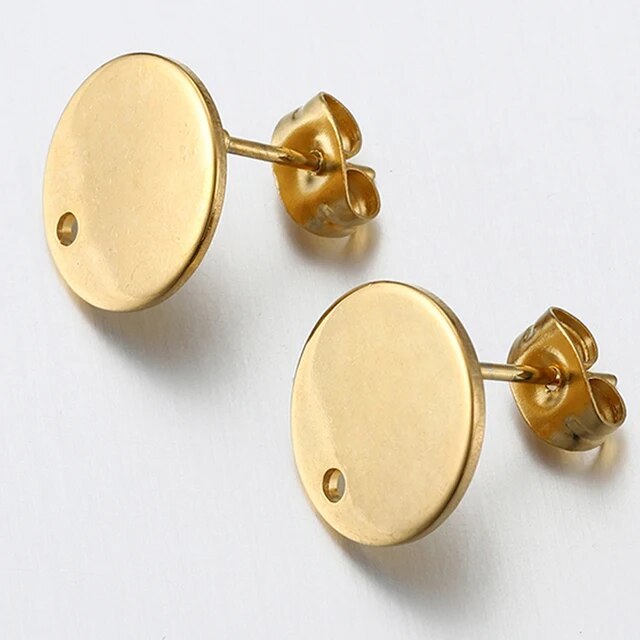 Base Acero Dorado Redondo 8mm con tope 10 pares