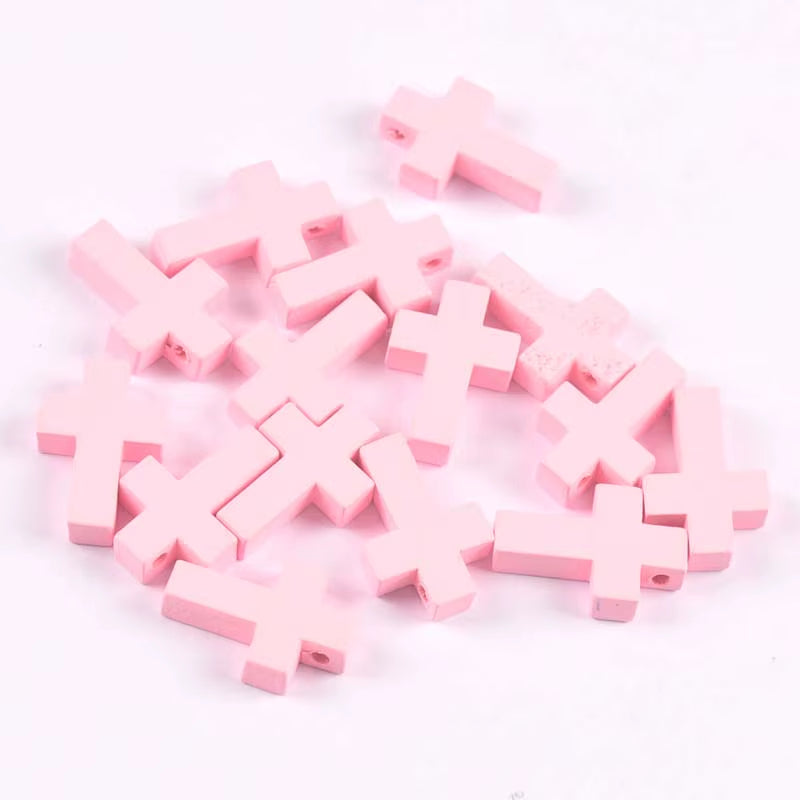 Cruz Madera Rosado 22x15mm - 50pcs