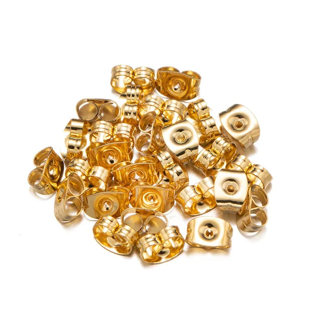 Base Acero Dorado Redondo Perforado 8mm con tope 10 pares